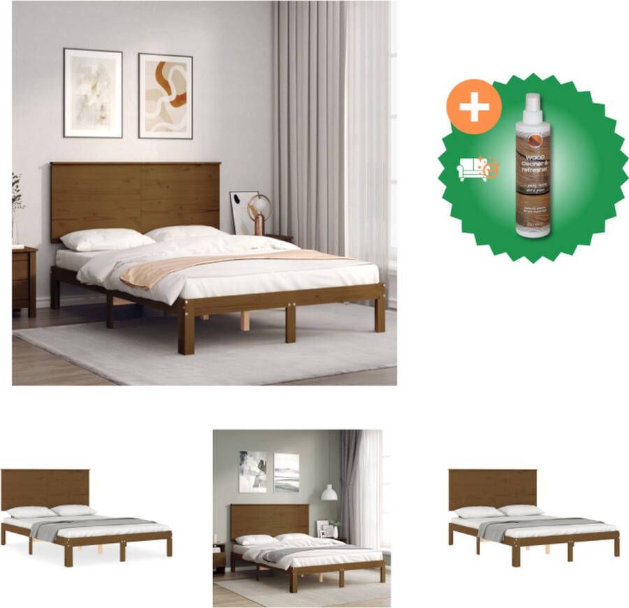 VidaXL Bedframe Grenenhout 203.5 x 123.5 x 82.5 cm Honingbruin Bed Inclusief Houtreiniger en verfrisser
