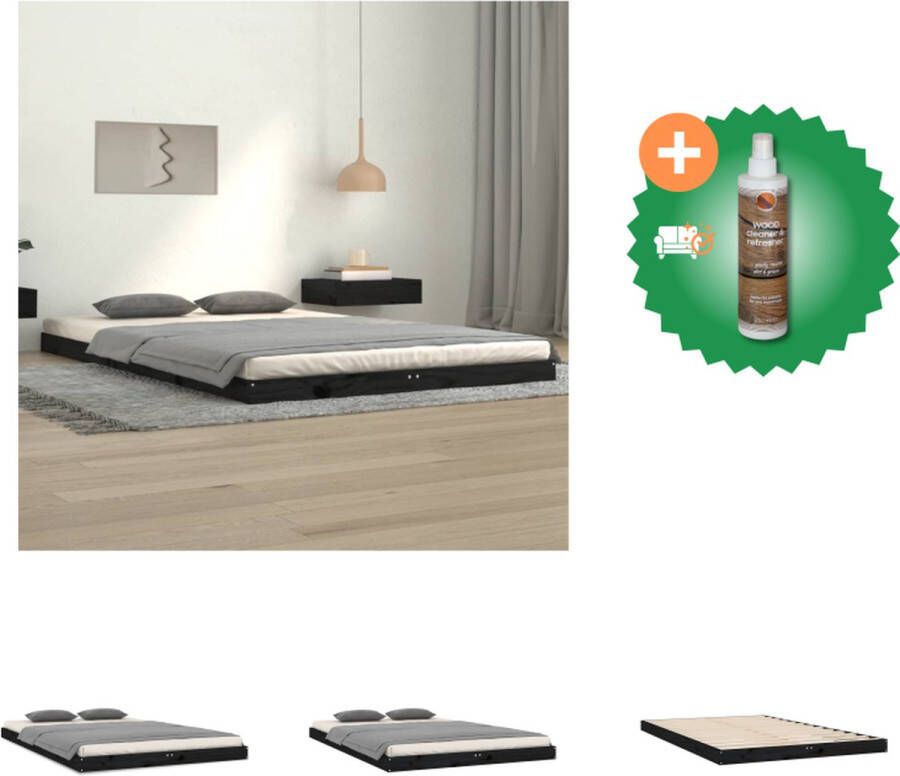 VidaXL Bedframe Grenenhout 203.5 x 124 x 9 cm Stabiel en zwart Geschikt voor 120 x 200 cm matras Inclusief montagehandleiding Bed Inclusief Houtreiniger en verfrisser