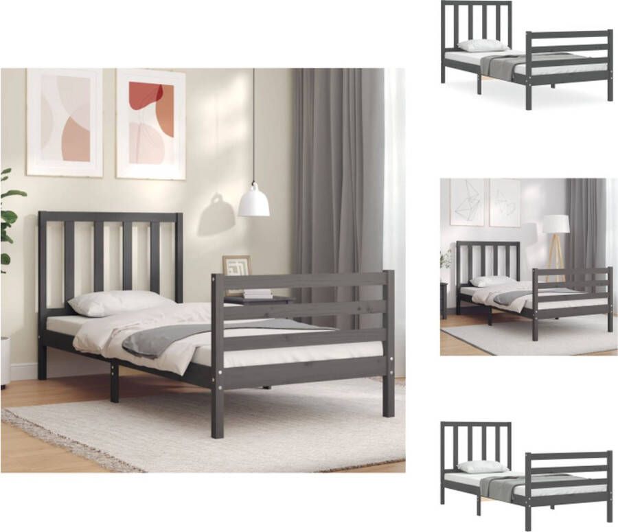 VidaXL Bedframe Grenenhout 205.5 x 105.5 x 100 cm Grijs Bed