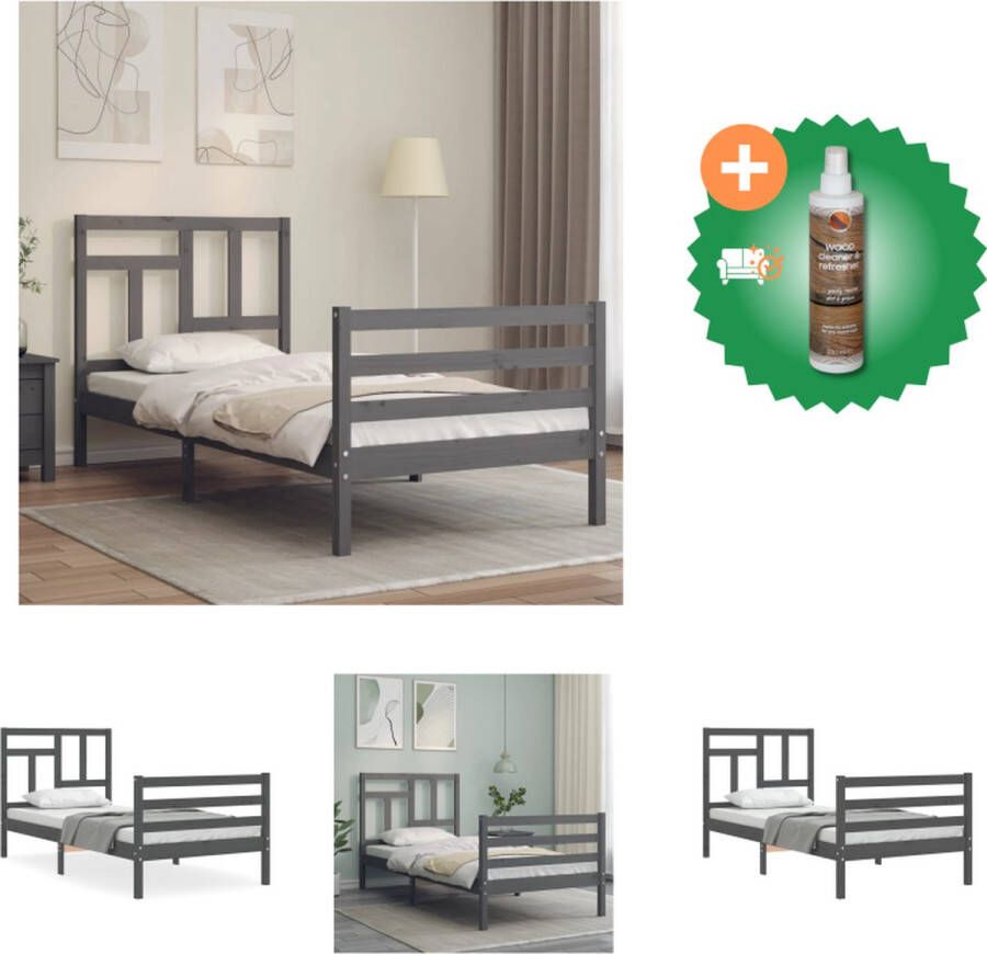 VidaXL Bedframe Grenenhout 205.5 x 105.5 x 100 cm Grijs Bed Inclusief Houtreiniger en verfrisser - Foto 1