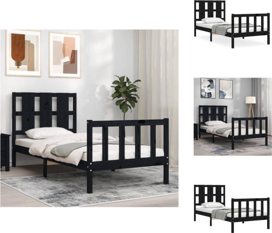 VidaXL Bedframe Massief Grenenhout Zwart 205.5 x 105.5 x 81 cm Multiplex lattenbodem Functioneel hoofd- en voeteneinde Matras 100 x 200 cm Montage vereist Bed - Foto 8