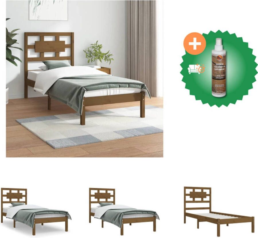 vidaXL Bedframe Grenenhout 205.5 x 105.5 x 31 cm Honingbruin Bed Inclusief Houtreiniger en verfrisser