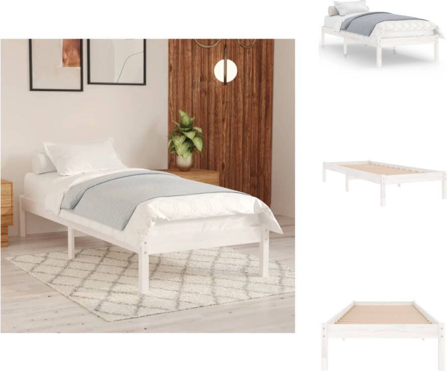 VidaXL Bedframe Bedframes Eenpersoonsbed Bed Bedframe massief hout wit 100x200 cm - Foto 9