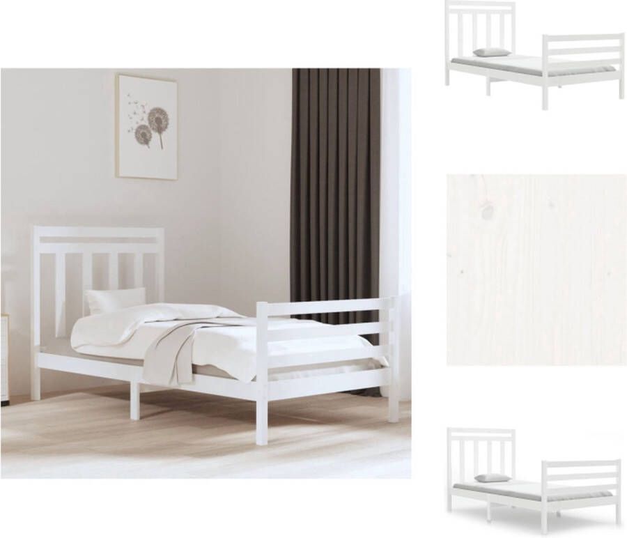 VidaXL Bedframe Grenenhout 205.5 x 105.5 x 69.5 cm Wit Bed