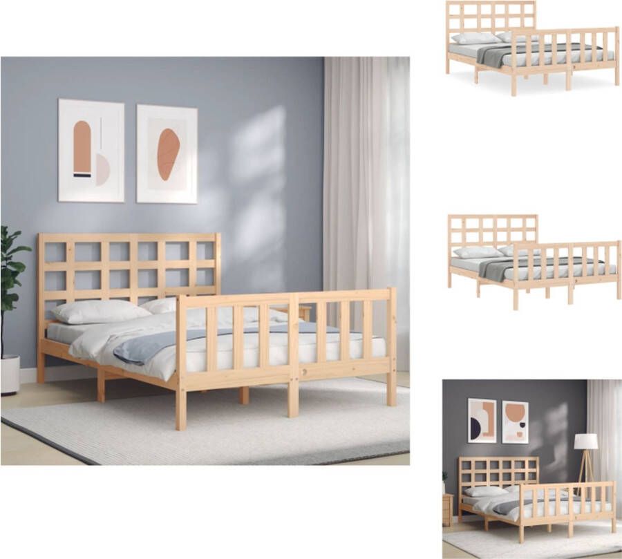 VidaXL Grenenhouten Bedframe Massief Grenenhout 205.5 x 125.5 x 100 cm Multiplex lattenbodem Functioneel hoofd- en voeteneinde Matras niet inbegrepen Bed - Foto 2