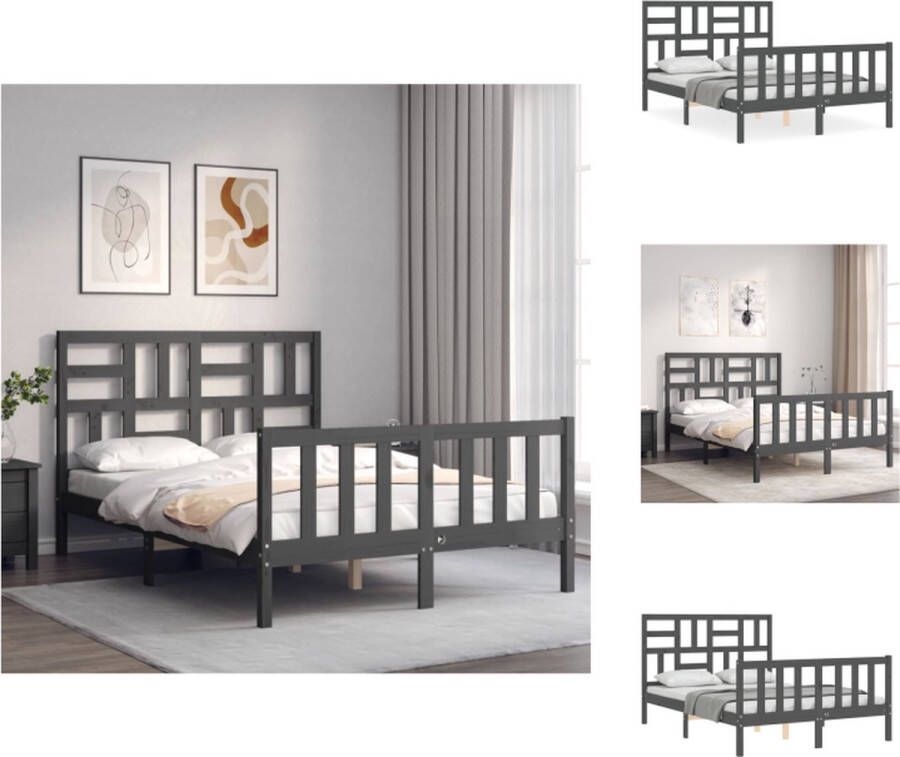 VidaXL Bedframe Grenenhout 205.5 x 125.5 x 104 cm Grijs Bed