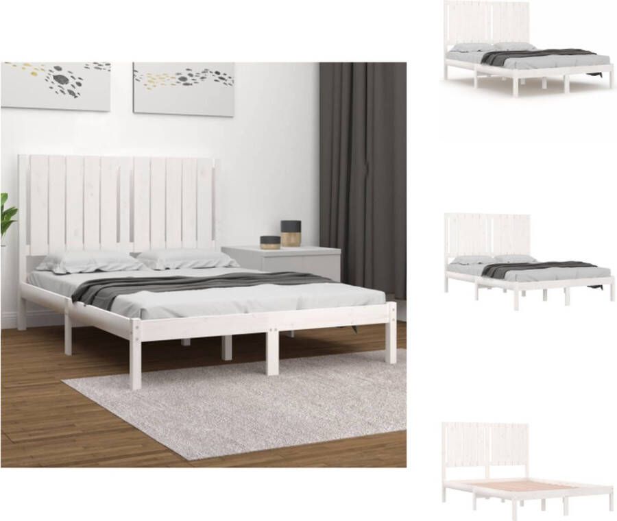 VidaXL Bedframe Bedframes Bed Bedbodem Bedframe zonder matras massief grenenhout wit 120x200 cm - Foto 2