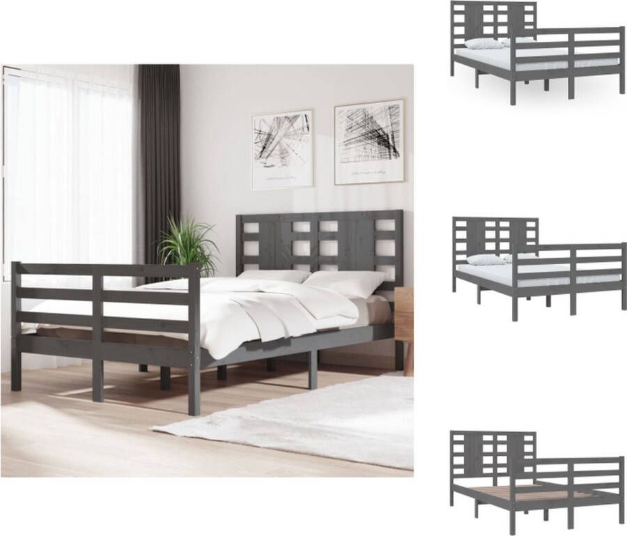 VidaXL Bedframe Grenenhout 205.5 x 125.5 x 69.5 cm Grijs Bed