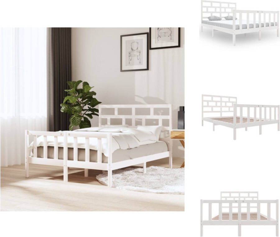 VidaXL Houten Bedframe Modern Slaapkamermeubilair Afmeting- 205.5 x 123.5 x 69.5 cm Ken- Wit Grenenhout Multiplex Bed - Foto 9