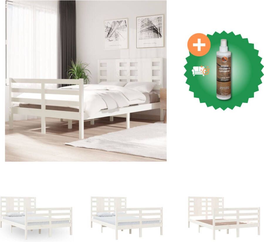 VidaXL Bedframe Grenenhout 205.5 x 125.5 x 69.5 cm Wit Bed Inclusief Houtreiniger en verfrisser - Foto 2