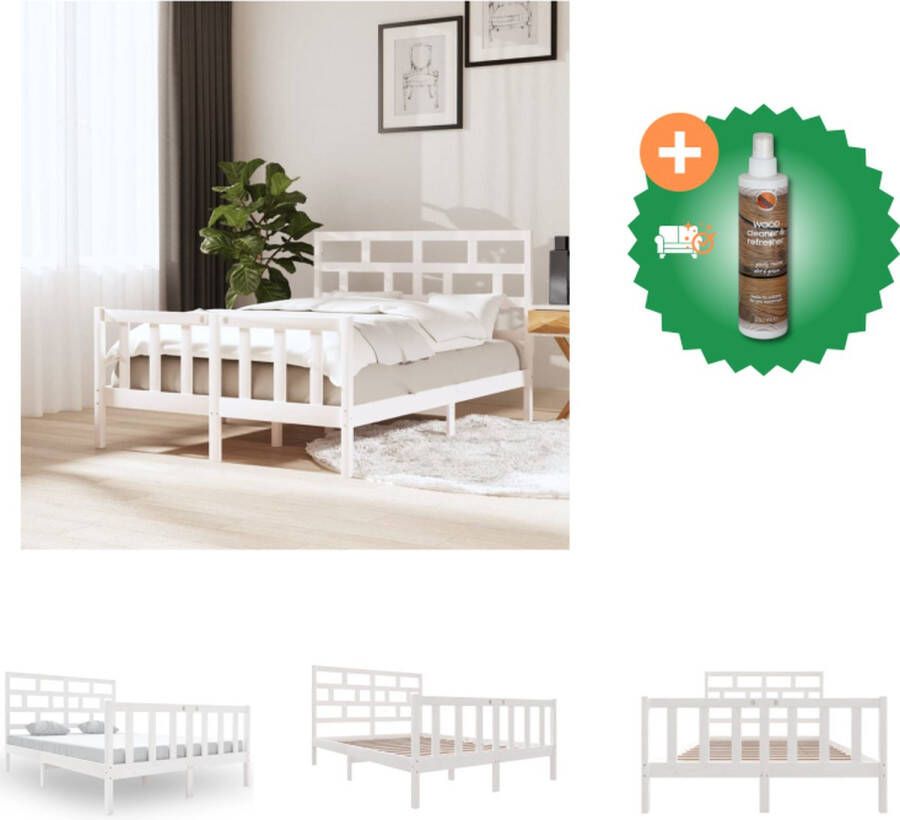 VidaXL Bedframe Grenenhout 205.5 x 125.5 x 69.5 cm Wit Bed Inclusief Houtreiniger en verfrisser