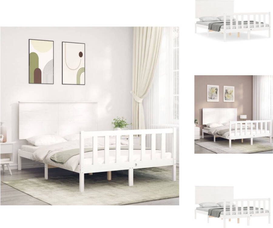 VidaXL Bedframe Bedframes Bed Tweepersoonsbed Bedframe zonder matras massief grenenhout wit 120x200 cm - Foto 2