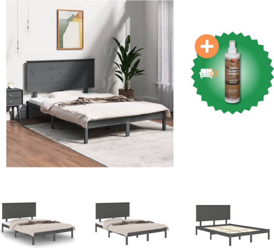 VidaXL Bedframe Grenenhout 205.5 x 125.5 x 93.5 cm Grijs Bed Inclusief Houtreiniger en verfrisser