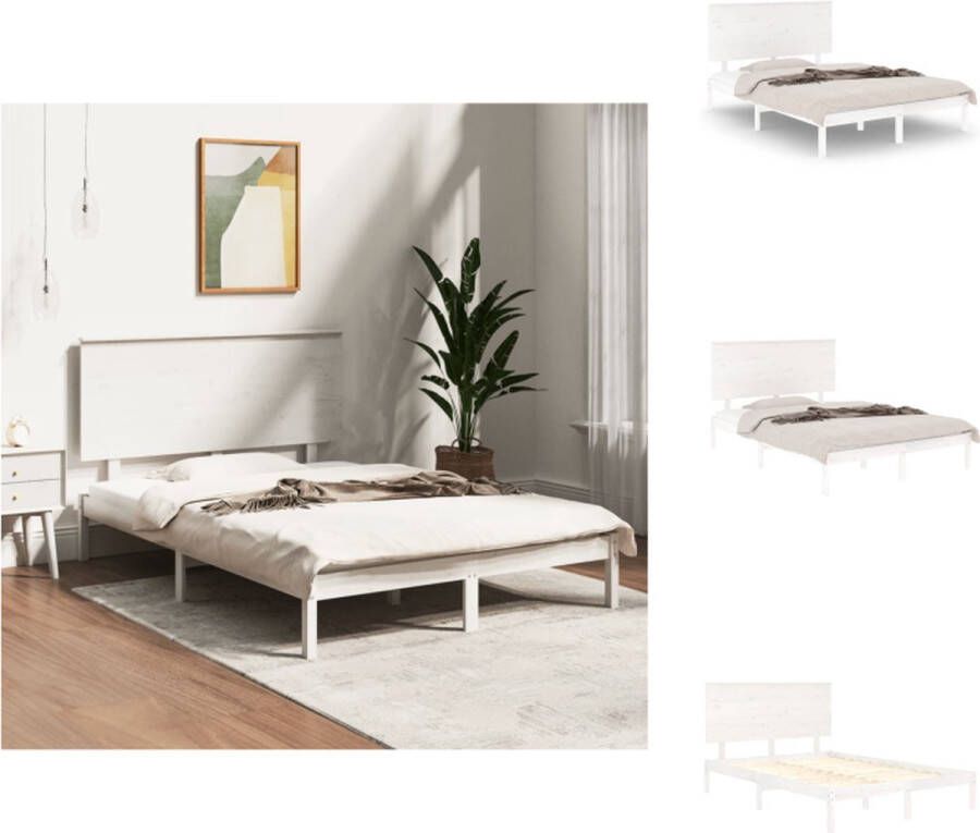 VidaXL Bedframe Bedframes Bed Bedbodem Bedframe zonder matras massief grenenhout wit 120x200 cm - Foto 2