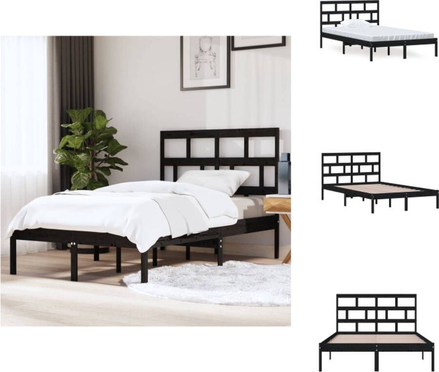 VidaXL Bedframe Bedframes Bed Bedbodem Bedframe massief grenenhout zwart 120x200 cm - Foto 4
