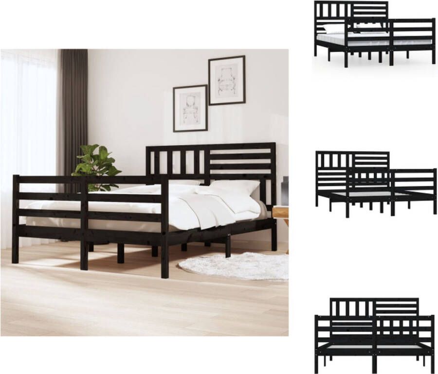 VidaXL Bedframe Bedframes Bed Bedbodem Bedframe massief grenenhout zwart 120x200 cm - Foto 2