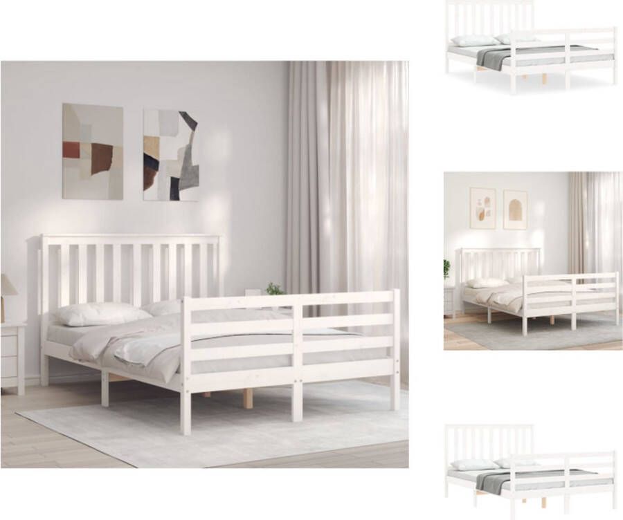 VidaXL Bedframe Grenenhout 205.5 x 145.5 x 101 cm Wit Bed