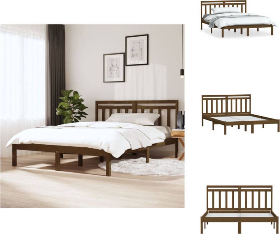 VidaXL Bedframe Grenenhout 205.5 x 146 x 100 cm Honingbruin Bed
