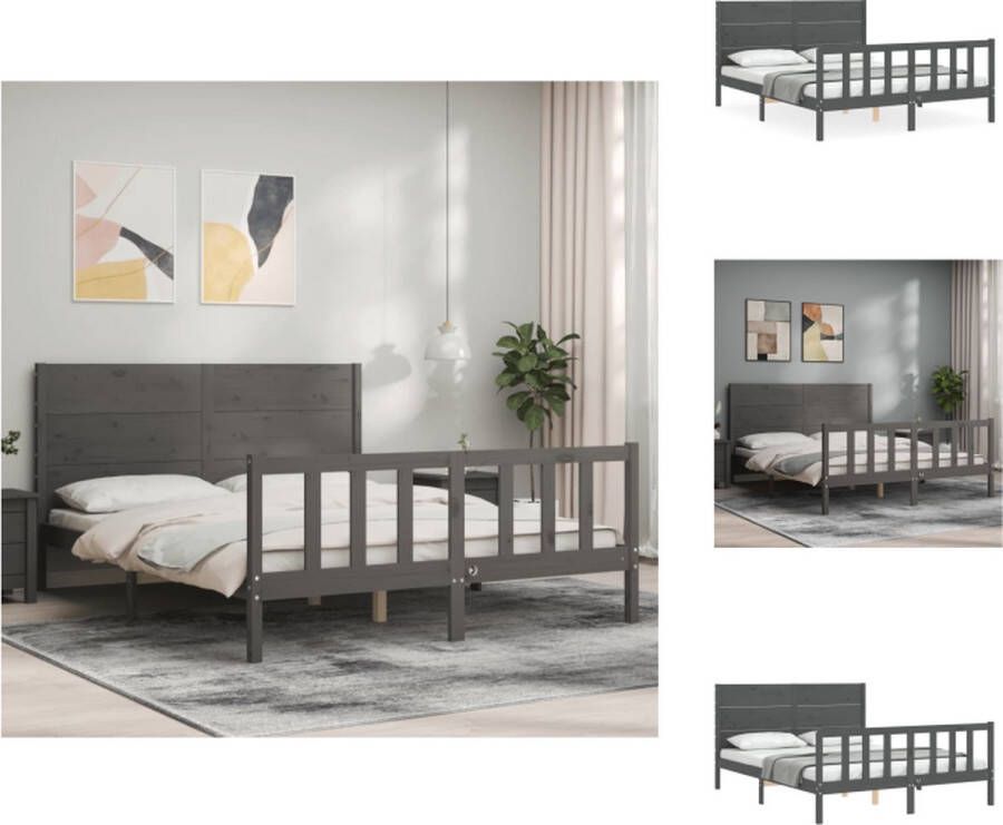 VidaXL Bedframe Grenenhout 205.5 x 155.5 x 100 cm Grijs Bed