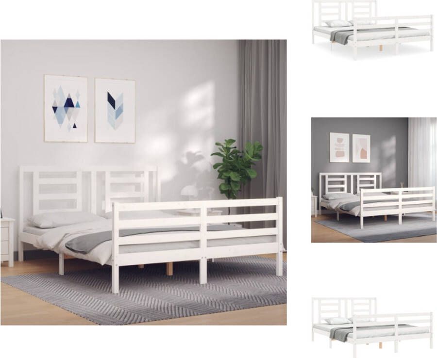 VidaXL Bedframe Bedframes Bed Tweepersoonsbed Bedframe met hoofdbord massief hout wit 5 FT King Size - Foto 4