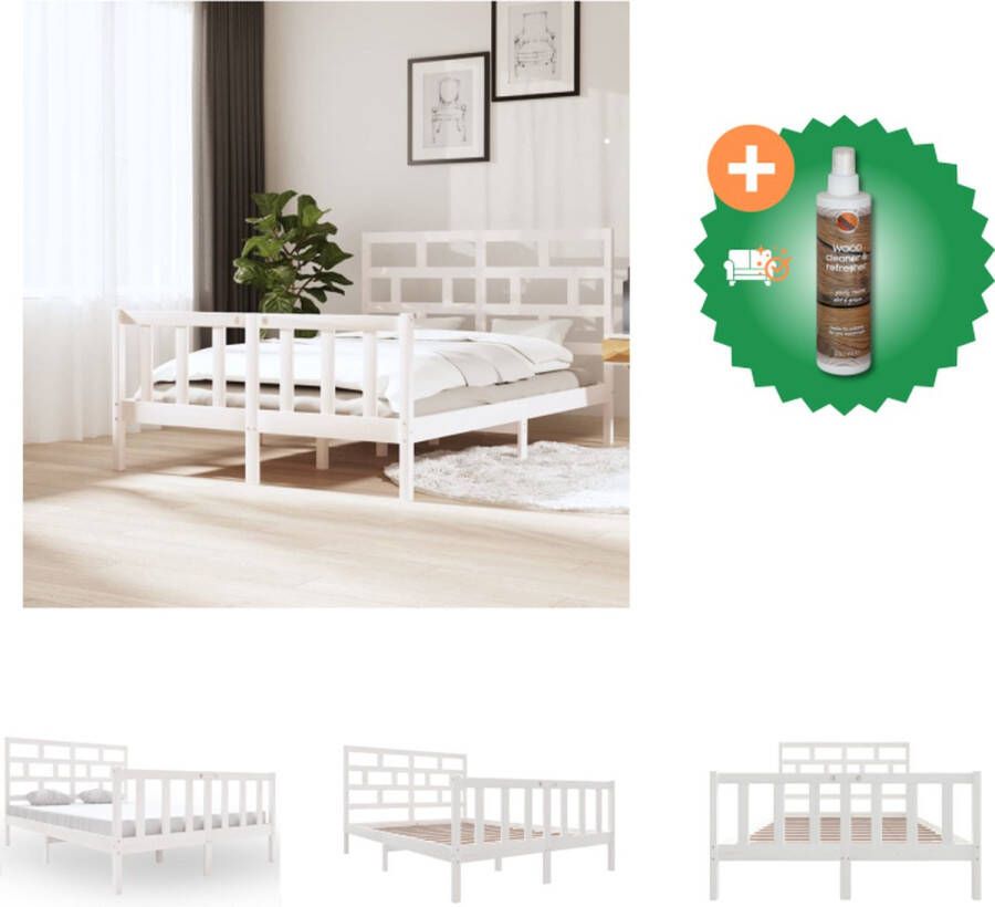 VidaXL Houten Bedframe Massief Grenenhout Multiplex Lattenbodem 205.5 x 156 x 100 cm Wit Bed Inclusief Houtreiniger en verfrisser