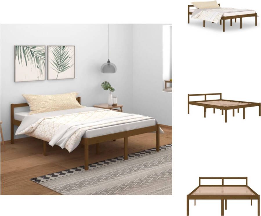 VidaXL Bedframe Bedframes Seniorenbed Bed Bedframe massief grenenhout honingbruin 150x200 cm 5FT king - Foto 2