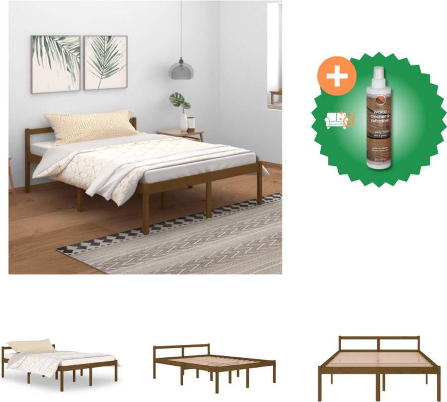 VidaXL Bedframe massief grenenhout honingbruin 150x200 cm 5FT king Bed Inclusief Houtreiniger en verfrisser