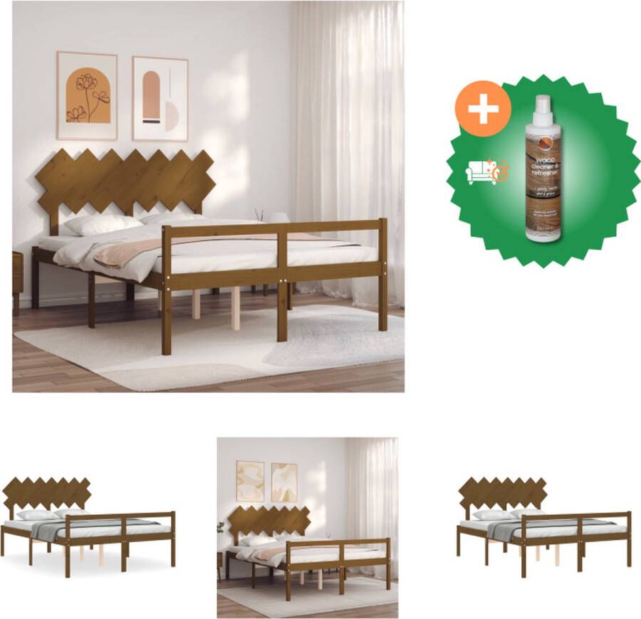 VidaXL Bedframe Grenenhout 205.5 x 155.5 x 81 cm Honingbruin Bed Inclusief Houtreiniger en verfrisser