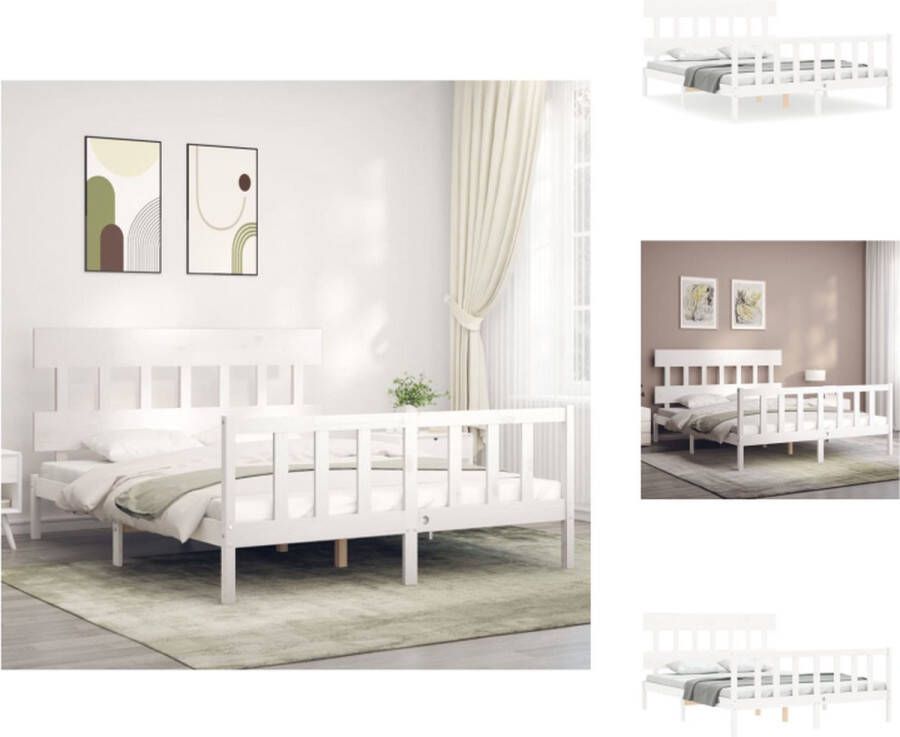 vidaXL Bedframe Grenenhout 205.5 x 155.5 x 81 cm Wit 150 x 200 cm Multiplex lattenbodem Bed