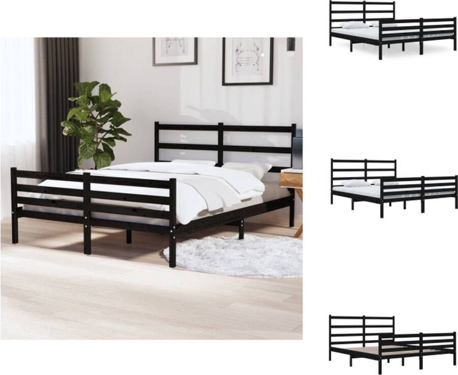 vidaXL Bedframe Grenenhout 205.5 x 156 x 100 cm geschikt voor 150 x 200 cm matras zwart Bed