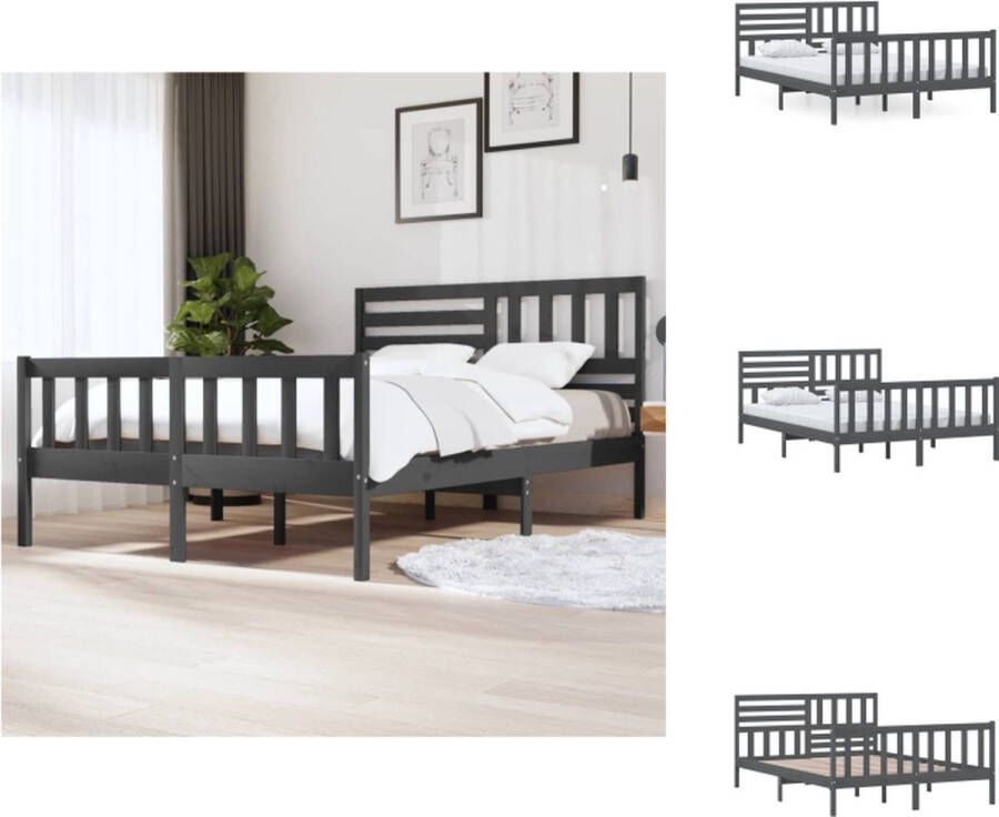 VidaXL Bedframe Grenenhout 205.5 x 156 x 100 cm Grijs Bed