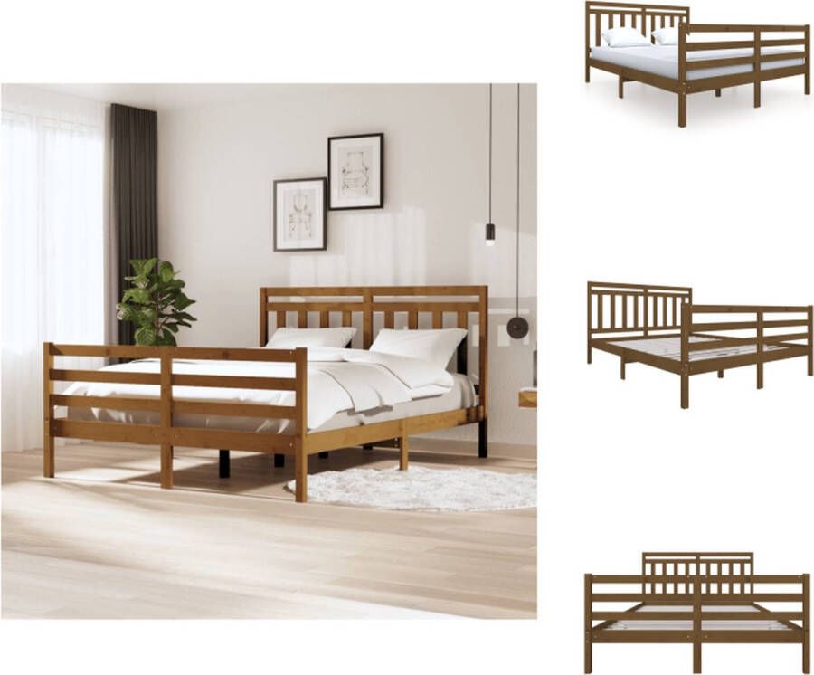 VidaXL Bedframe Grenenhout 205.5 x 156 x 100 cm Honey Brown Bed