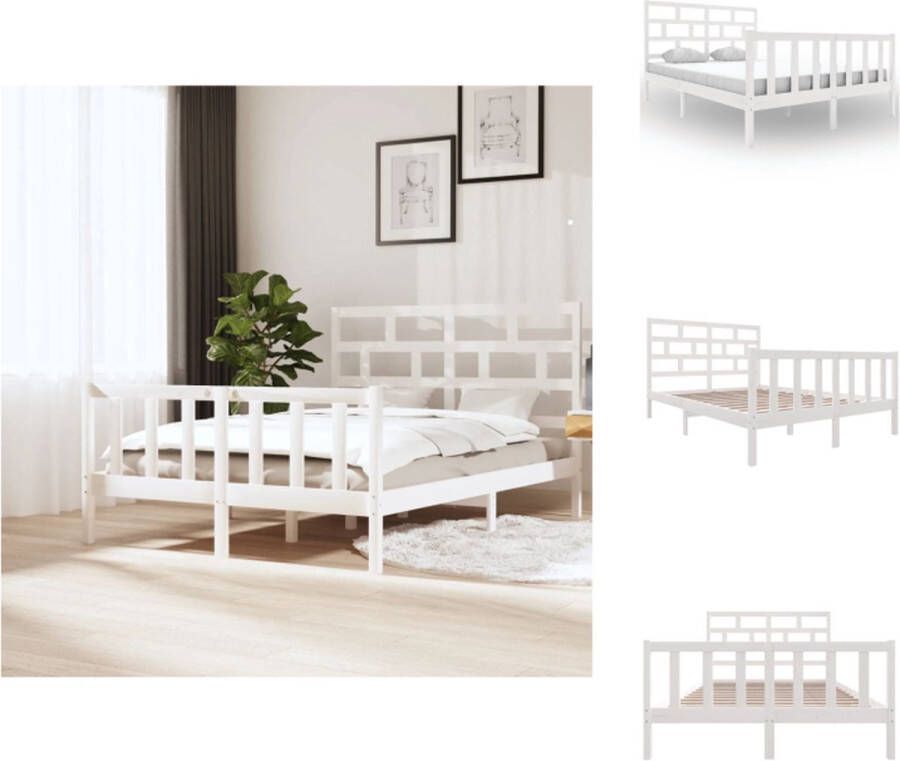 VidaXL Bedframe Bedframes Bed Bedbodem Bedframe massief grenenhout wit 160x200 cm - Foto 2