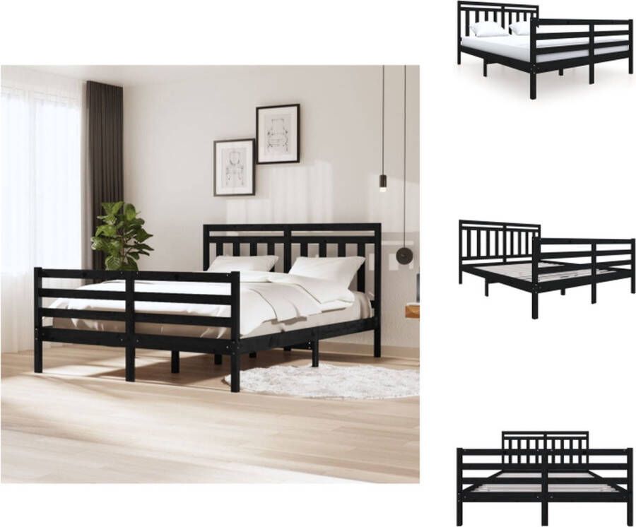 VidaXL Bedframe Grenenhout 205.5 x 166 x 100 cm Zwart Bed - Foto 2