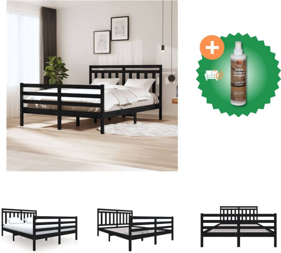 VidaXL Bedframe Grenenhout 205.5 x 166 x 100 cm Zwart Bed Inclusief Houtreiniger en verfrisser