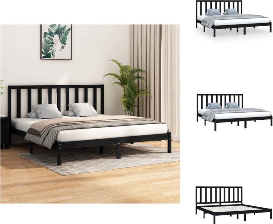 VidaXL Bedframe Bedframes Bed Bedbodem Bedframe massief grenenhout zwart 180x200 cm - Foto 2