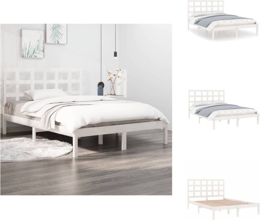 VidaXL Houten Bedframe Super King Wit Massief grenenhout 203.5 x 183.5 x 30 cm Stabiele lattenbodem Bed - Foto 5