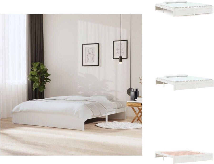 VidaXL Houten Bedframe Super King Wit Massief grenenhout 203.5 x 183.5 x 30 cm Stabiele lattenbodem Bed - Foto 13