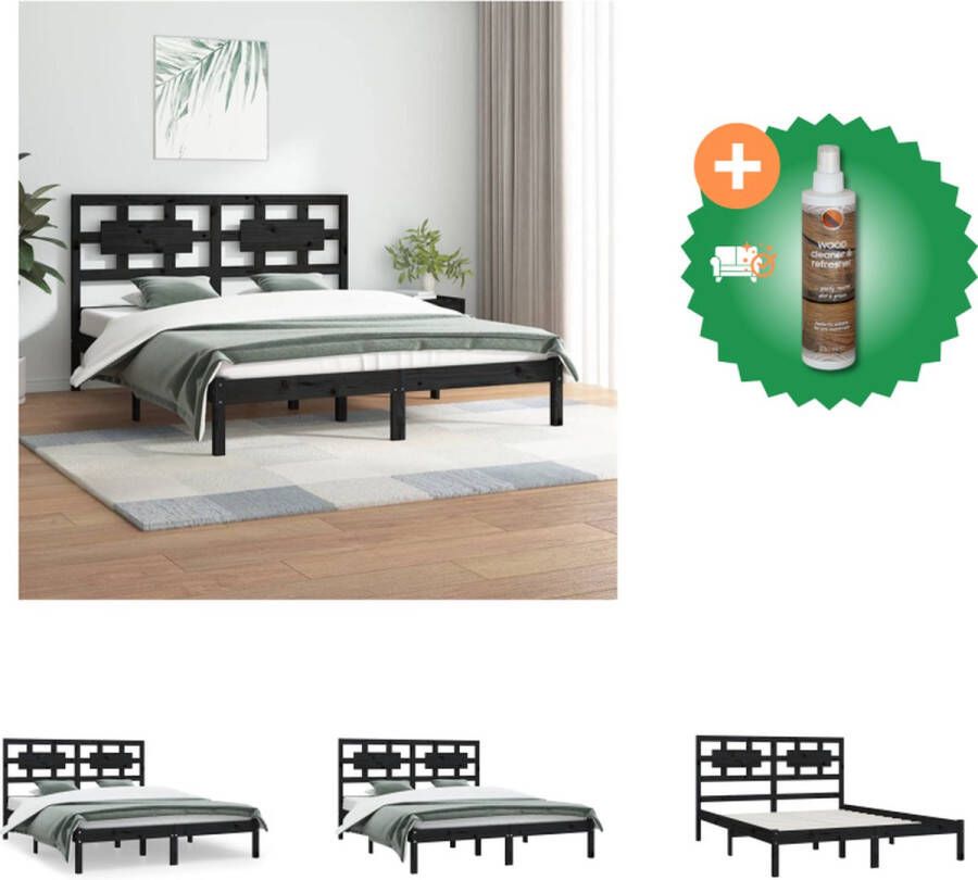 VidaXL Bedframe Houten Zwart 205.5 x 186 x 100 cm 180 x 200 cm (6FT Super King) Massief Grenenhout Bed Inclusief Houtreiniger en verfrisser