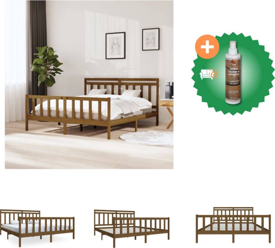 VidaXL Bedframe massief hout honingbruin 180x200 cm 6FT Super King Bed Inclusief Houtreiniger en verfrisser