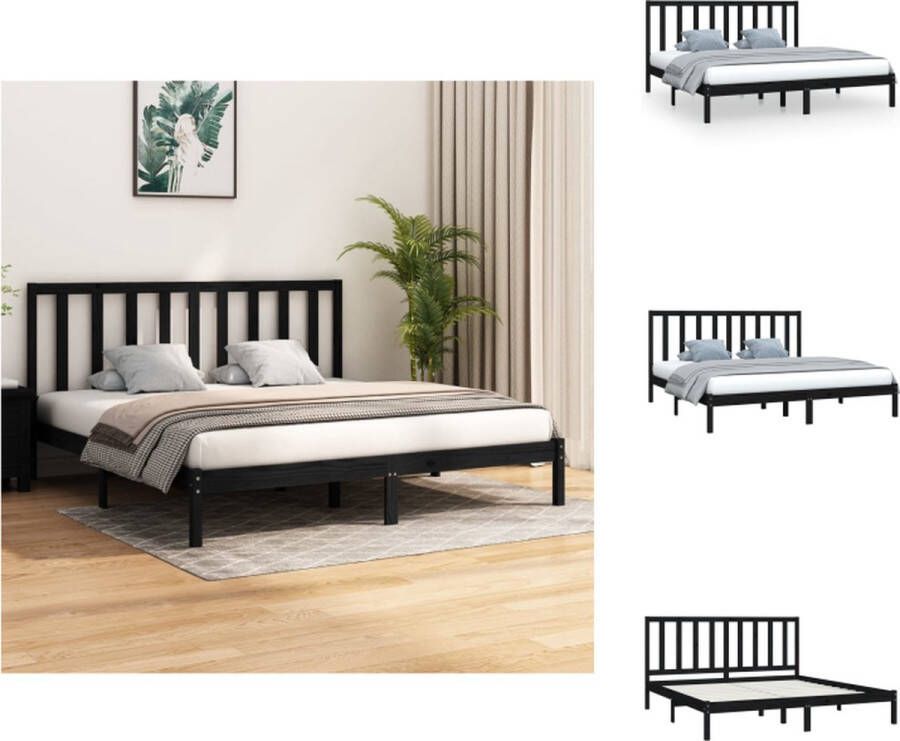 VidaXL Bedframe Grenenhout 205.5 x 205.5 x 100 cm Zwart 200 x 200 cm Bed