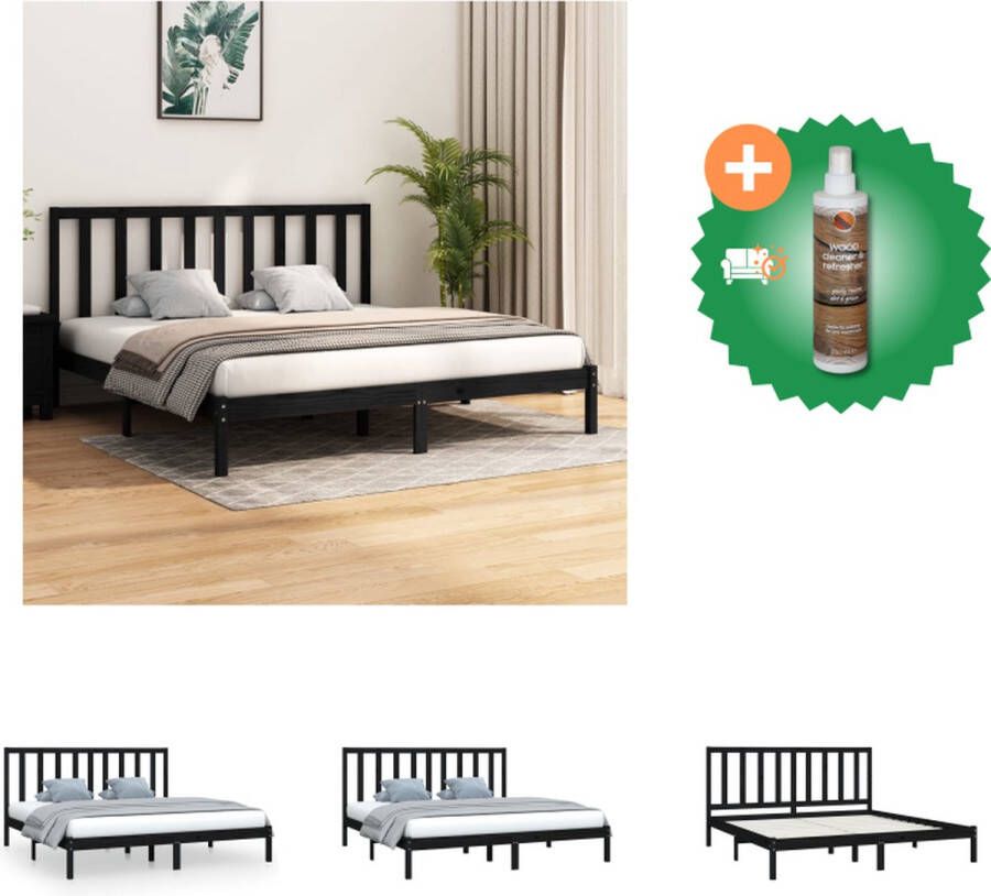 VidaXL Bedframe Grenenhout 205.5 x 205.5 x 100 cm Zwart 200 x 200 cm Bed Inclusief Houtreiniger en verfrisser