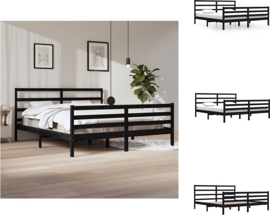 vidaXL Bedframe Grenenhout 205.5 x 205.5 x 100 cm Zwart Bed