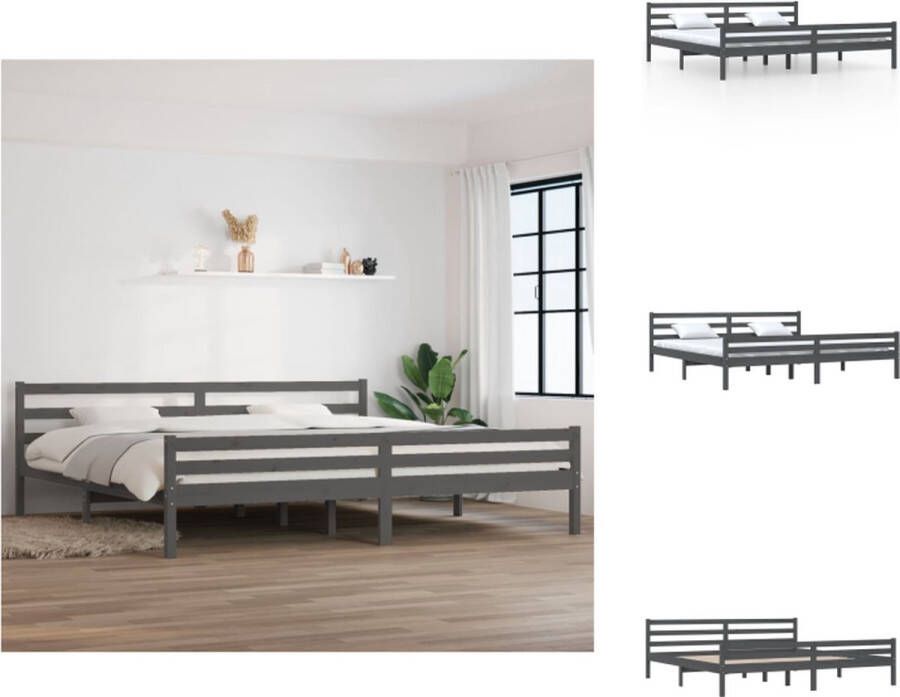 vidaXL Bedframe Grenenhout 205.5 x 205.5 x 69.5 cm Grijs Geschikt voor 200 x 200 cm matras Bed