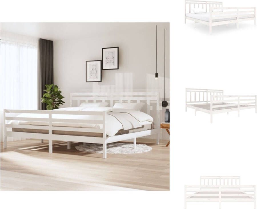 VidaXL Bedframe Hout Wit 205.5 x 205.5 x 31 cm Massief Grenenhout Multiplex Lattenbodem Bed - Foto 10