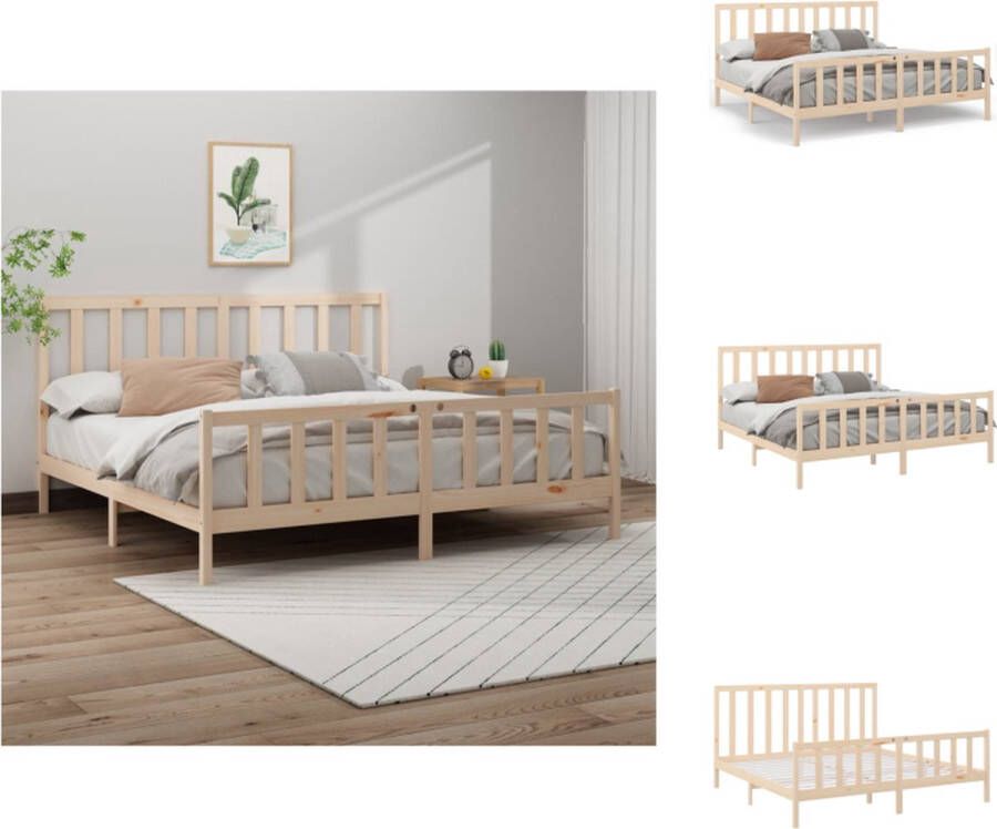 VidaXL Bedframe Massief Grenenhout Kingsize Rustiek Ontwerp 205.5 x 205.5 x 31 cm Onbehandeld Bed - Foto 9