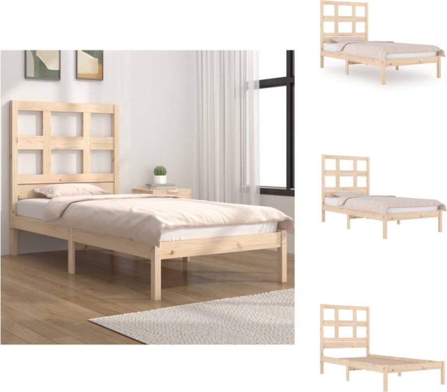 VidaXL Houten Bedframe Praktisch en Decoratief Massief grenenhout Stevig en stabiel Comfortabel hoofdeinde Uniek design Afmetingen- 205.5 x 95.5 x 31 cm Geschikt voor matrassen 90 x 200 cm Montage vereist Bed - Foto 3