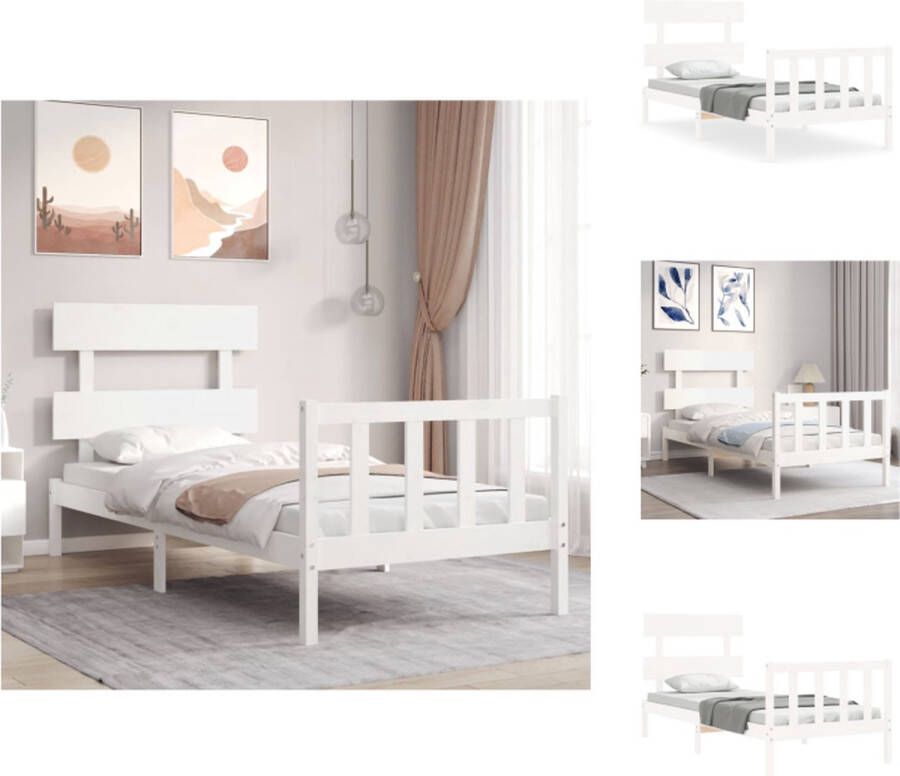 VidaXL Massief grenenhouten bedframe Wit 205.5 x 95.5 x 81 cm Multiplex lattenbodem Geschikt voor 90 x 200 cm matras Montage vereist Bed - Foto 4