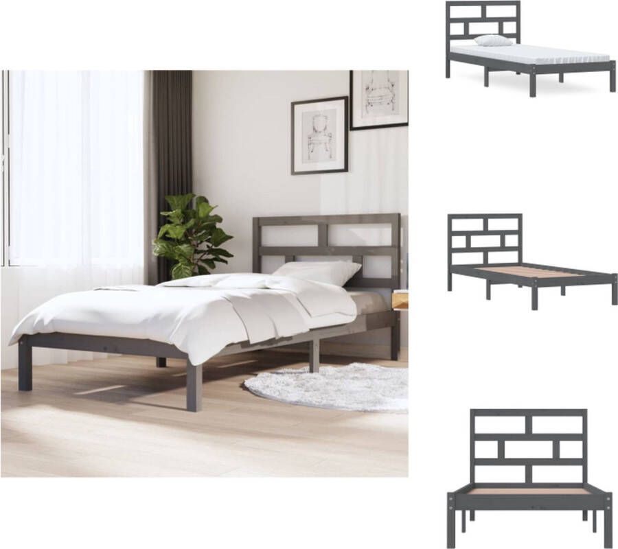 vidaXL Bedframe Grenenhout 205.5 x 96 x 100 cm Grijs Bed