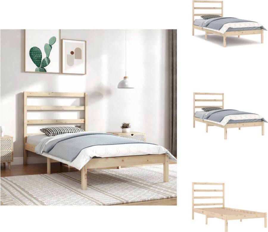 vidaXL Bedframe Grenenhout 205.5 x 96 x 100 cm Inclusief Hoofdeind Geschikt voor 90 x 200 cm Matras Montage vereist Bed